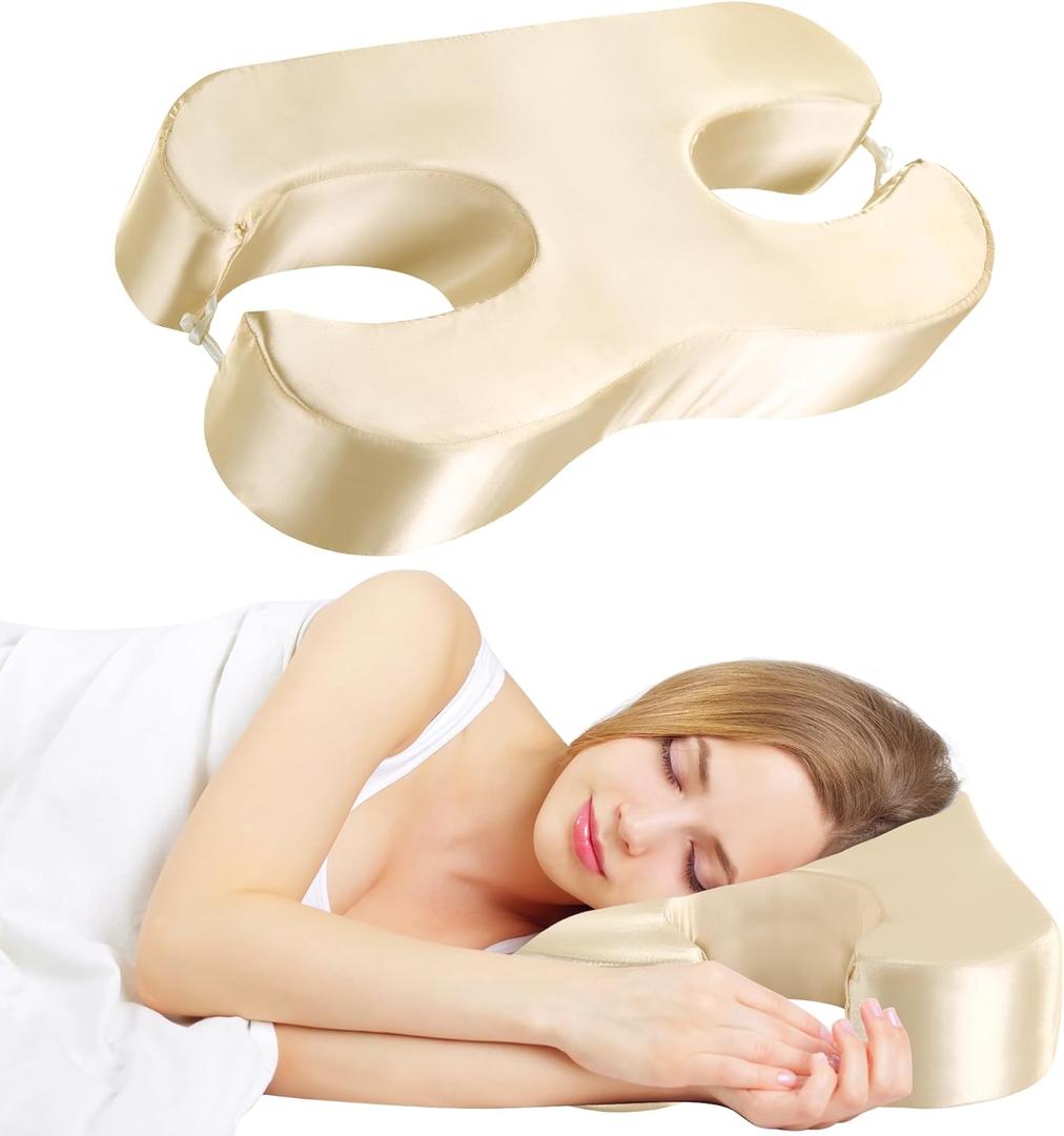 MABOZOO Memory Foam Side Sleep Beauty Pillow,Satin Pillow for Neck Pain Relief Pillow for Side Sleepers,Butterfly Shape Wrinkle Prevention Pillow for Protecting Your Hair and Skin4inChampagne (21.5*11*4, Champagne)