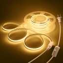 AC 110V COB LED Strip Lights Plug In with Switch Self-Adhesive 20FT/6M High Density 288LEDs/M Waterproof Flexible DIY Cuttable Warm White 3000K Outdoor COB Led Rope Lights for Kitchen Cabinets Garden