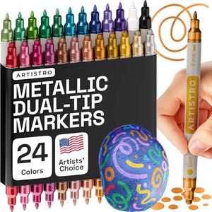ARTISTRO Only 23 Metallic Dual-Tip Acrylic Paint Markers for Rock, Canvas, Glass, Wood, & More Fine + Brush Tips