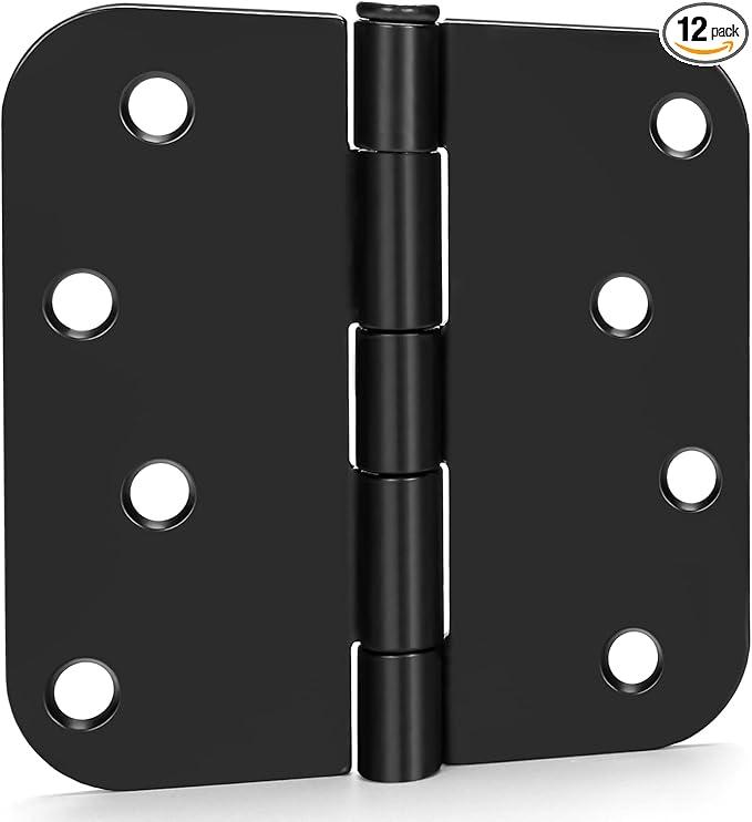 goldenwarm 12 Pack Interior and Exterior Door Hinges, Matte Black Door Hinges 4 inch x 4 inch with 5/8" Radius Corners