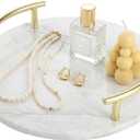 TOPZEA 10 Inch Marble Tray with Gold Handles, Round Vanity Organizer for Perfume, Jewelry, Trinket, Spa Supplies, Bathroom Countertop, Dresser Nightstand Display Tray Decor