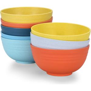 Homestockplus 24 OZ Wheat Straw Cereal Bowls Set of 8, Unbreakable & Reusable Bowls, BPA Free Eco Friendly, Microwave & Dishwasher Safe, Multi Color Bowls for Ramen, Soup, Salad