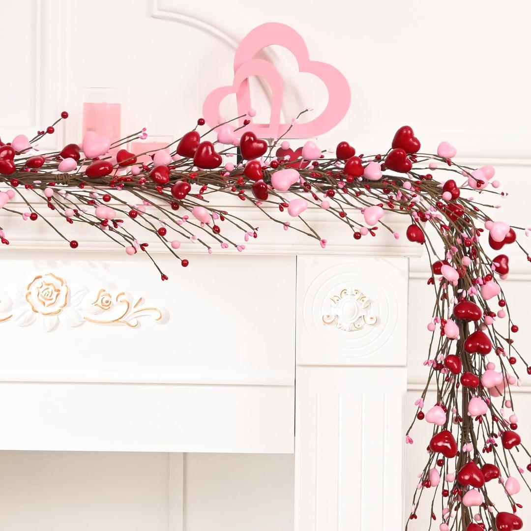 Valentine's Day Decor, 6 Ft Valentine's Day Garland for Mantel, Valentines Day Centerpiece for Table, Red Pink Heart Garland, Valentines Day Decorations for Spring Wedding Fireplace Table Dcor