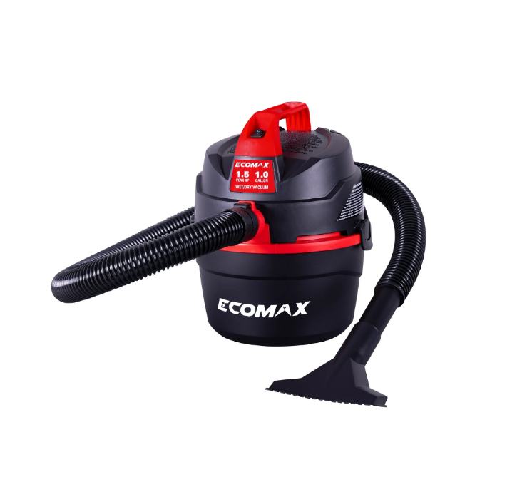 EcoMax 1 Gal Poly Shop Vacuum Wet/Dry Cleaner 6 ft  Power Cord And 4 ft. Hose Carrying  Handle Wall Mountinf Storage 1.0 Gal 1.5 Peak Hp