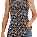 Ficerd Women's Tank Tops Sleeveless Tunic Pleated Crew Neck Blouses Summer Dressy Casual Loose Spring T Shirts (Black, L)