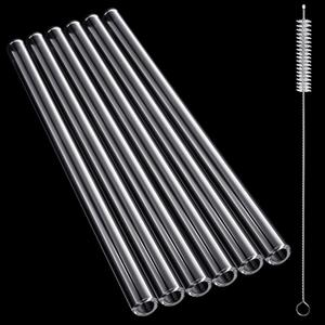 FoldTier 6 Pcs Borosilicate Glass Tube 12mm OD 2mm Thick Glass Blowing Tubes with Cleaning Brush (Clear,8 Inch)
