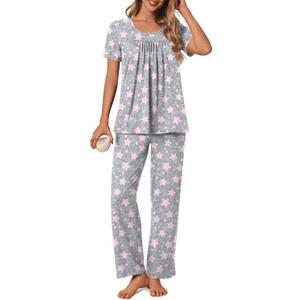 POPYOUNG Womens Pajama Sets Summer Ladies Pjs 2 Piece Loungewear with Comfy and Pockets Lightweight Sleepwear (Gray, XL)