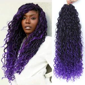 8 Packs Curly Goddess Faux Locs Crochet Hair for Black Women, 22 Inch Goddess Locs Crochet Hair Hippie Locs Synthetic Braids, Boho Style Hair Extensions (22 Inch, 8 Packs, TPurple#)