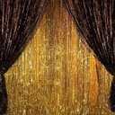 2PCS 3' X 8' Black and Gold Metallic Tinsel Foil Fringe Curtain Backdrop for 2023 New Years Eve, Halloween Party, Graduation Decoration