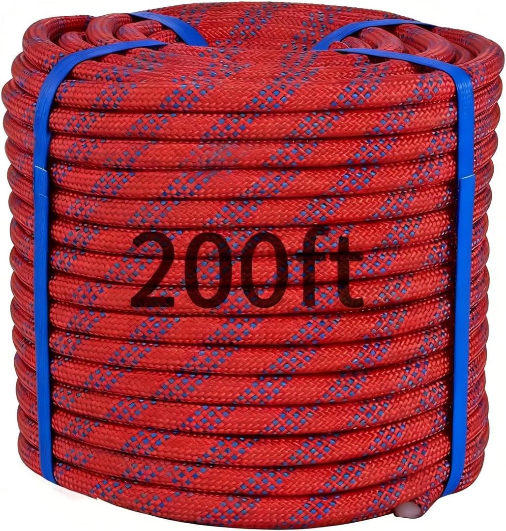 200ft 3/8 Inch Climbing Rope, Heavy Duty Arborist Rope, Nylon Rigging Rope for Tree Work,Bull (Red)