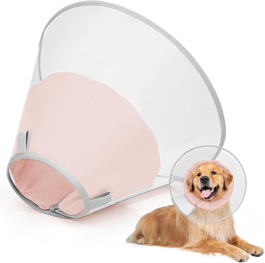 Dog Cone Collar for Recovery: Soft Elizabethan Collar Alternative to Stop Licking, Adjustable Pet Cone for Large, Medium, Small Dogs, for Surgery, Spay, Injury, Skin Treatment (XS(Depth:6.1, Girth:7-12), Light Pink)