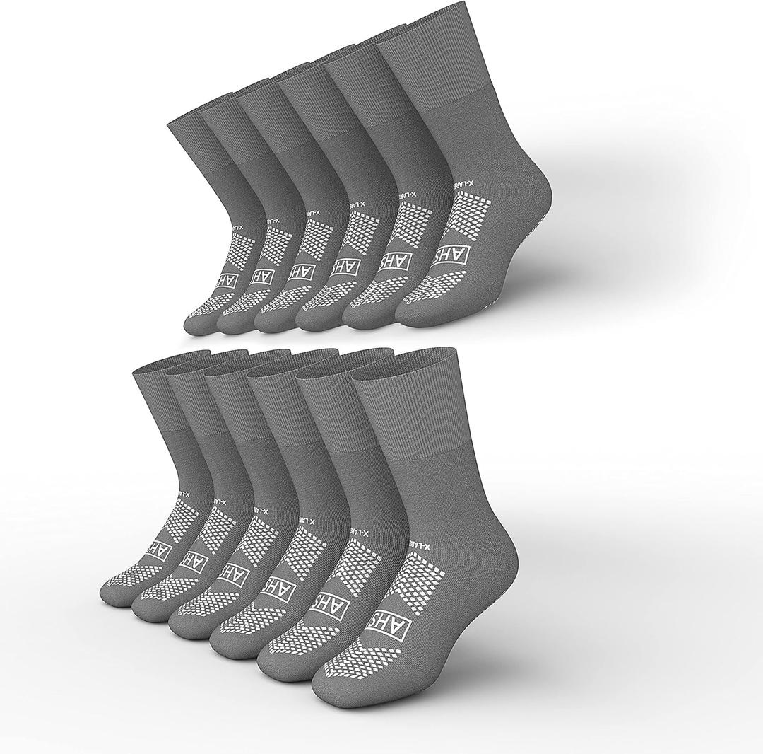 AMERICAN HOSPITAL SUPPLY Hospital Slipper Socks Grip Socks with Elastic Cuff Grip Socks for Women and Men Slipper Socks Gray | X-Large (Pack of 6)