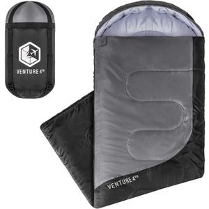 VENTURE 4TH Backpacking Sleeping Bag  XXL, Double and Single Sizes - Lightweight Warm & Cold Weather Sleeping Bags for Adults, Kids & Couples  Ideal for Hiking, Camping & Outdoor Adventures (3.0lbs | Black/Silver)