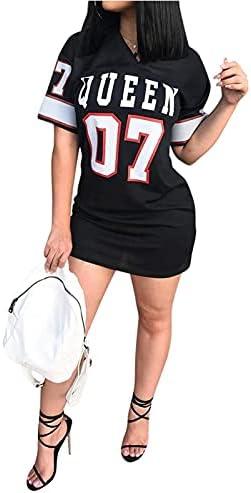 MenXu Women's Fashion Sexy V Neck Queen Letter Printed Package Dress Casual Hip Hop Short Sleeve Mini Dresses, XL
