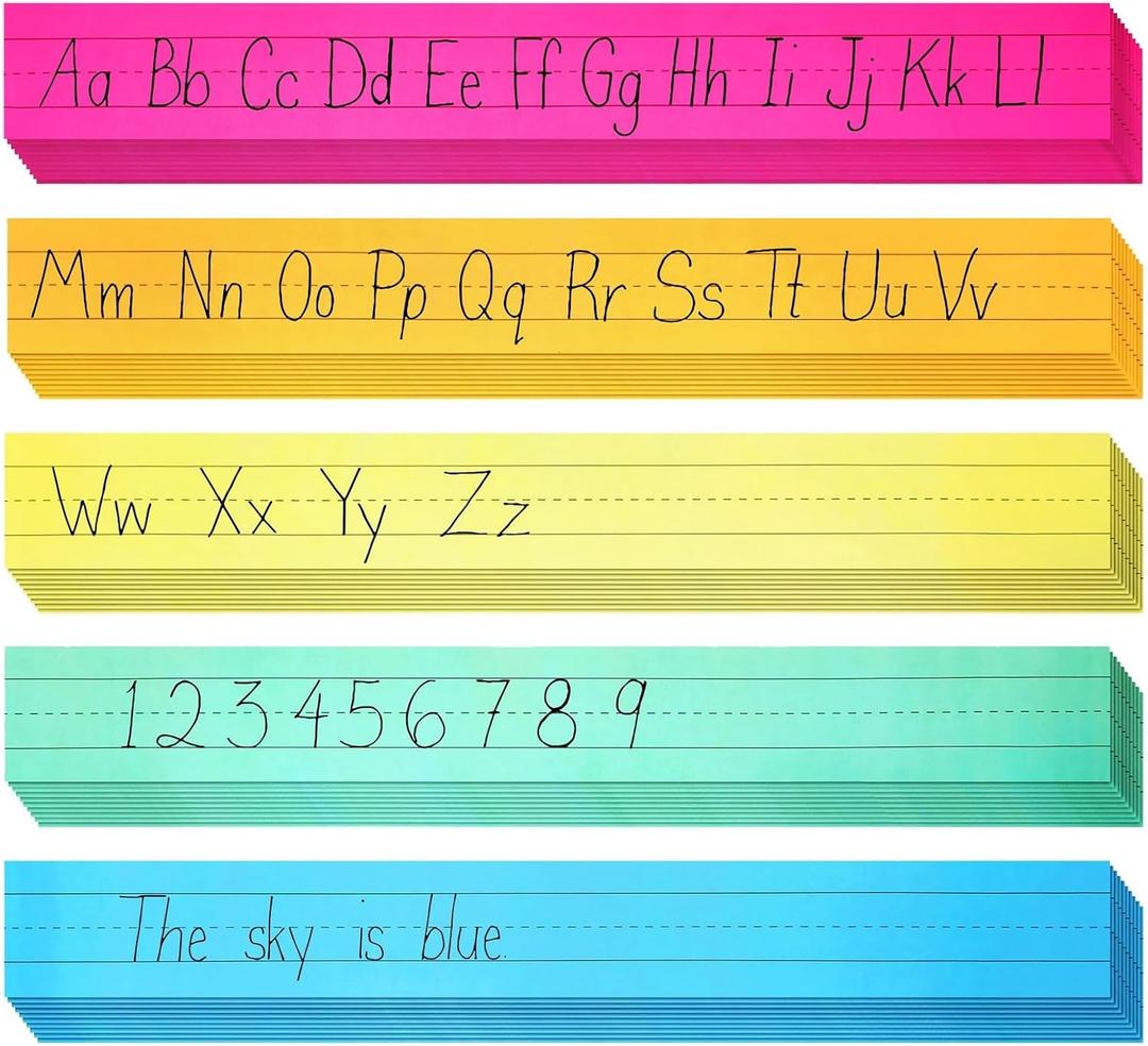 Juvale Colored Sentence Strips - 100 Count, 3 x 24 in, 5 Pastel Colors - Lined Paper Strips for Teacher Supplies & Classroom Organization