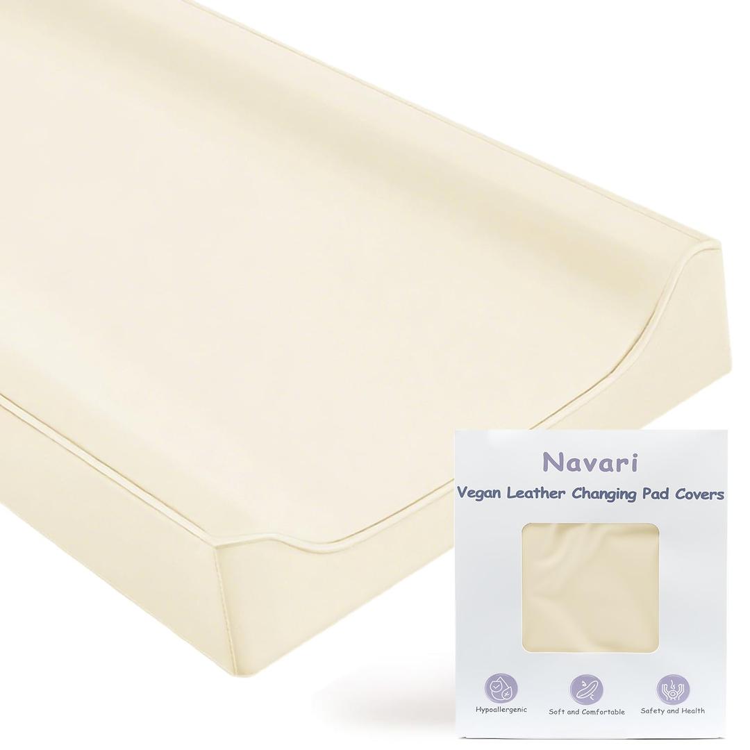 Vegan Leather Changing Pad Cover - 31"X 16" - Waterproof Wipeable, Extra Thick & Portable & Non-Slip Diaper Mat - Fits Standard Changing Tables for Baby Boy Girl (White)