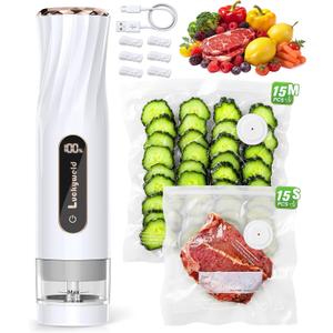 Compact Vacuum Sealer for Food: Powerful Handheld Vacuum Sealer Machine & 30 Reusable Vacuum Bags, With LED Display & Detachable Water Tank, Portable Food Sealer, Seal Meal Saver