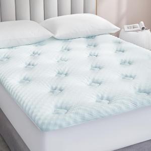 Hansleep Memory Foam Mattress Topper Queen, Pillow Top Mattress Pad Queen for Back Pain Relief with Egg Crate Gel Foam, Breathable Cover with Viscose Made from Bamboo, 60" x 80", White (Queen, White)