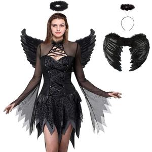 SOMOYA Halloween Fallen Angel Dress Costume Black Fallen Dress Costumes Wings Cosplay for Women (Black, XL)
