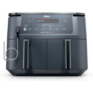 Ninja Foodi Air Fryer w/Smart Cook Thermometer | 6-in-1 Air Fry, Roast, Bake, Dehydrate & More | DualZone Match Cook & Smart Finish, 2 Independent Baskets | XL 10 Qt, Stainless Steel | Grey,DZ550GY