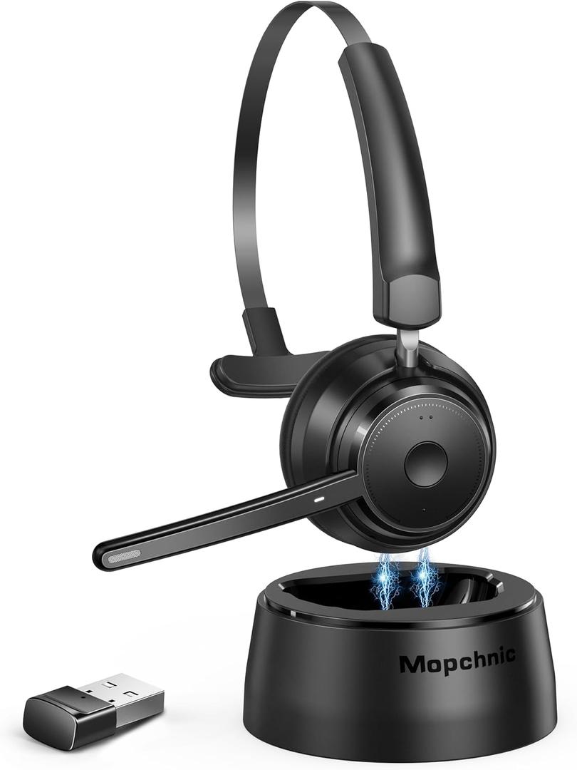 Bluetooth Headset, Wireless Headphone with Microphone, On Ear Bluetooth with USB Dongle for Office Call Center Skype Zoom Meeting Online Class (KH113M)