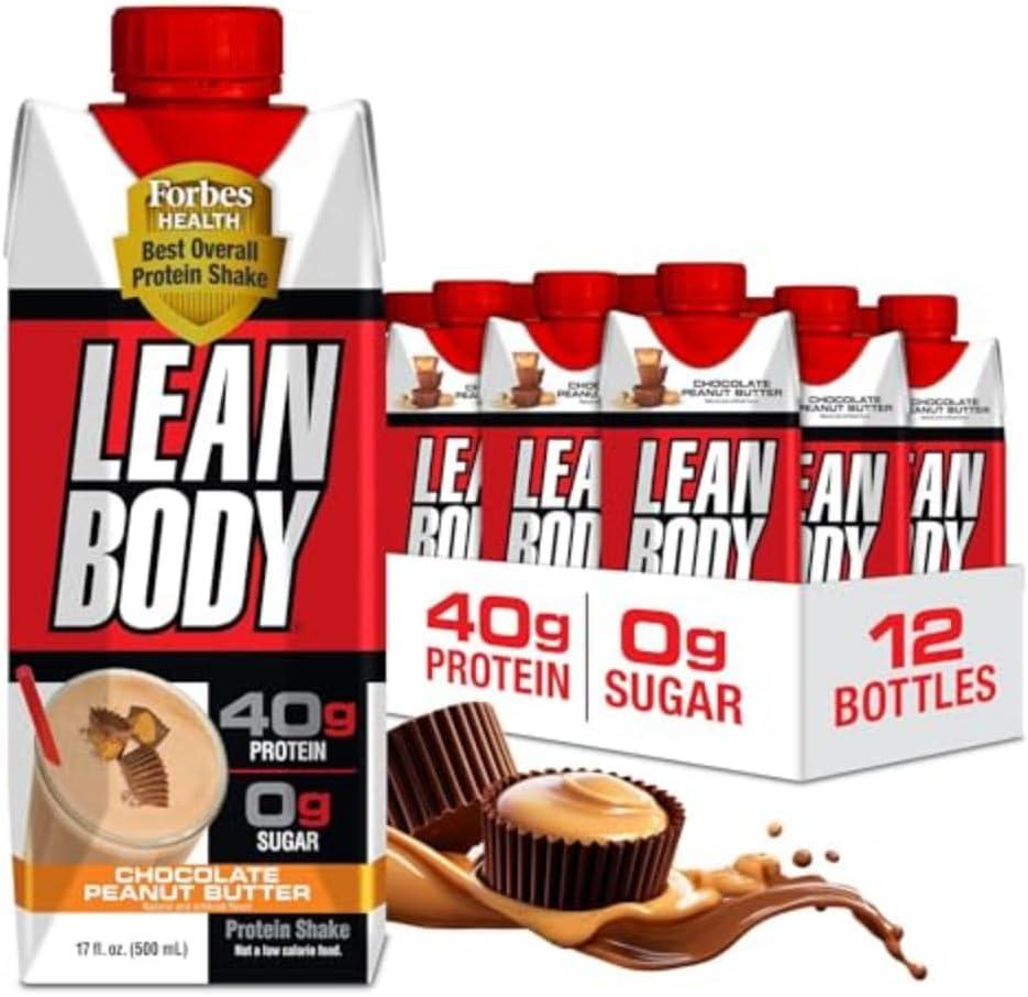 Lean Body Ready-to-Drink Protein Shake, 40g Protein, Whey Blend, 0 Sugar, Gluten Free, 22 Vitamins & Minerals, (Recyclable Carton & Lid - Pack of 12) LABRADA (Chocolate Peanut Butter) (17 Fl Oz (Pack of 12)) Best by March 12 2026