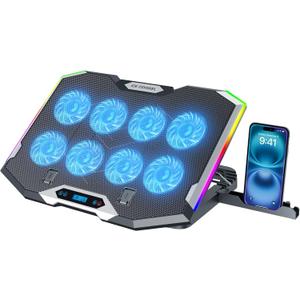 ICE COOREL Gaming Laptop Cooling Pad with 8 Cooling Fans, Laptop Fan Cooler Pad for 15-17.3 Inch, Notebook Cooler Stand with 6 Height Adjustable, RGB Cooling Pad with Two USB Port + Phone Stand