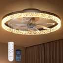 addlon Ceiling Fans with Lights and Remote, 20'' Low Profile Flush Mount Ceiling Fan, 30006000K Dimmable LED Fandelier, Bladeless Crystal Fan Light for Bedroom, Kitchen, Living Room, Black