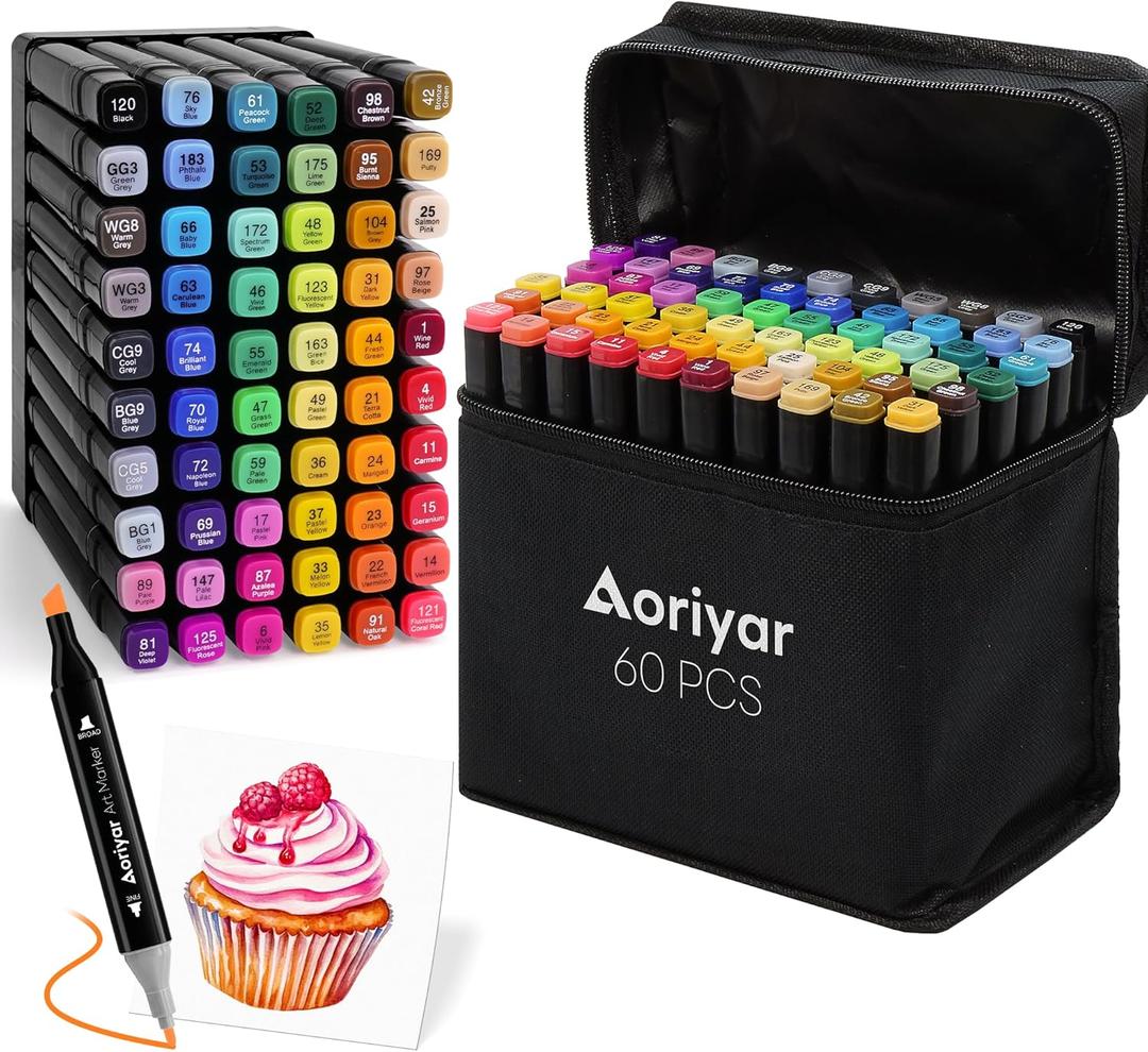 Alcohol Markers Dual Tip Art - 60 Colors Marker Set Adult Brush Tip Drawing Pens for Kids Professional Artist Coloring Alcohol Based Art Markers Chisel Tip Double Sided Marker School Painting Gift