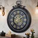 AYRELY 24IN Decorative Moving Gear Large Wall Clock, Oversized Industrial Steampunk Gears, Big Numerals Wall Clock for Modern Living Room Decor (Carbon Black)