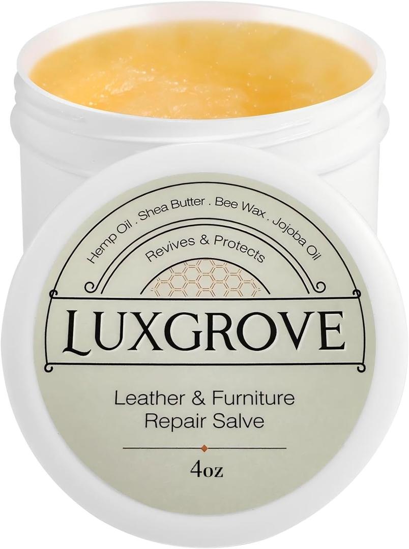 LUXGROVE Leather & Furniture Repair Salve- Polisher, Leather Cleaner & Conditioner to Soften, Protect & Restore Leathercraft, Leathers Soap for Car Seat, Couch, Shoe, Purse, Boot & Saddles - 4oz