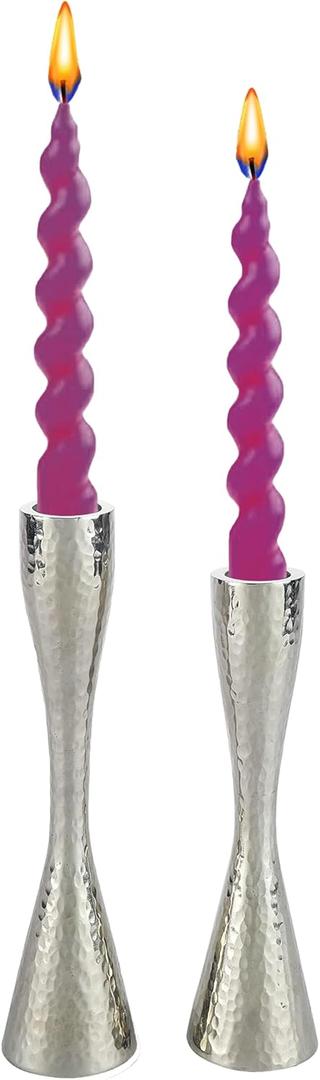 Rely+ Silver Set of 2 Round Hammer Candle Stand Dinning Coffee Table Centerpiece Candlesticks Holder Christmas Decor Home Candle Holder for Home Mantel Wedding Party Decorations