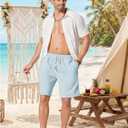 COOFANDY Men Linen Blend Shorts Casual Drawstring Shorts Lightweight Summer Beach Short for Lounge Vacation Travel (Blue, S)