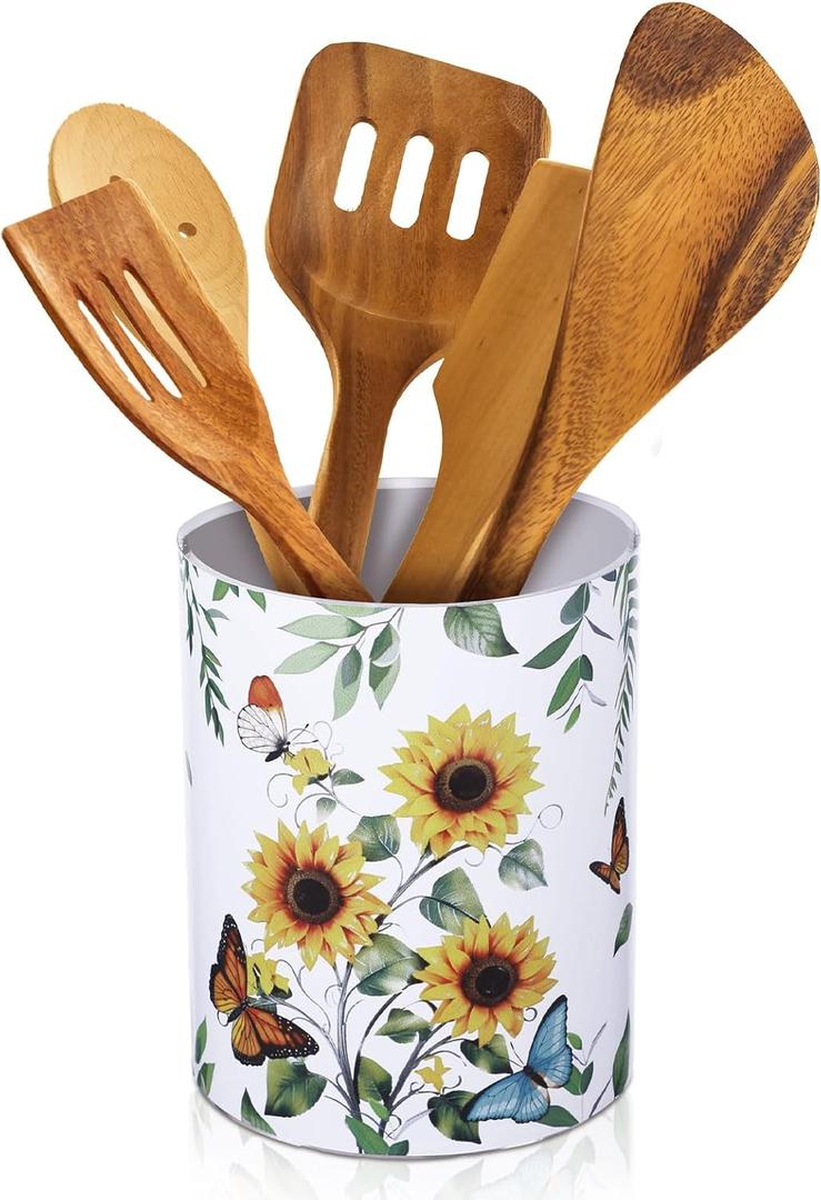 Kitchen Decorations Utensil Holder Acrylic Utensil Crock Spoon Kitchen Organizer for Countertop Coffee Spoon Holder Jar for Cooking Tools(Sunflower)