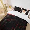 Manfei Geometric Grid Duvet Cover Set Twin Size, Red and Black Checkered Bedding Cover, Men Women Room Decor, Modern Abstract Check Plaid Square Bed Sets for All Season, 1 Pillowcase, No Comforter (Multi 07)