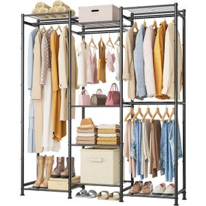 HOMIDEC Wardrobe Closet, 4 Hanging Spaces Portable Clothes Rack,Free Standing Closet Organizer and Storage System with Hanging Rods,Clothing Rack Suitable for Cloakroom,Bedroom,Entrances,etc.Black (Large)