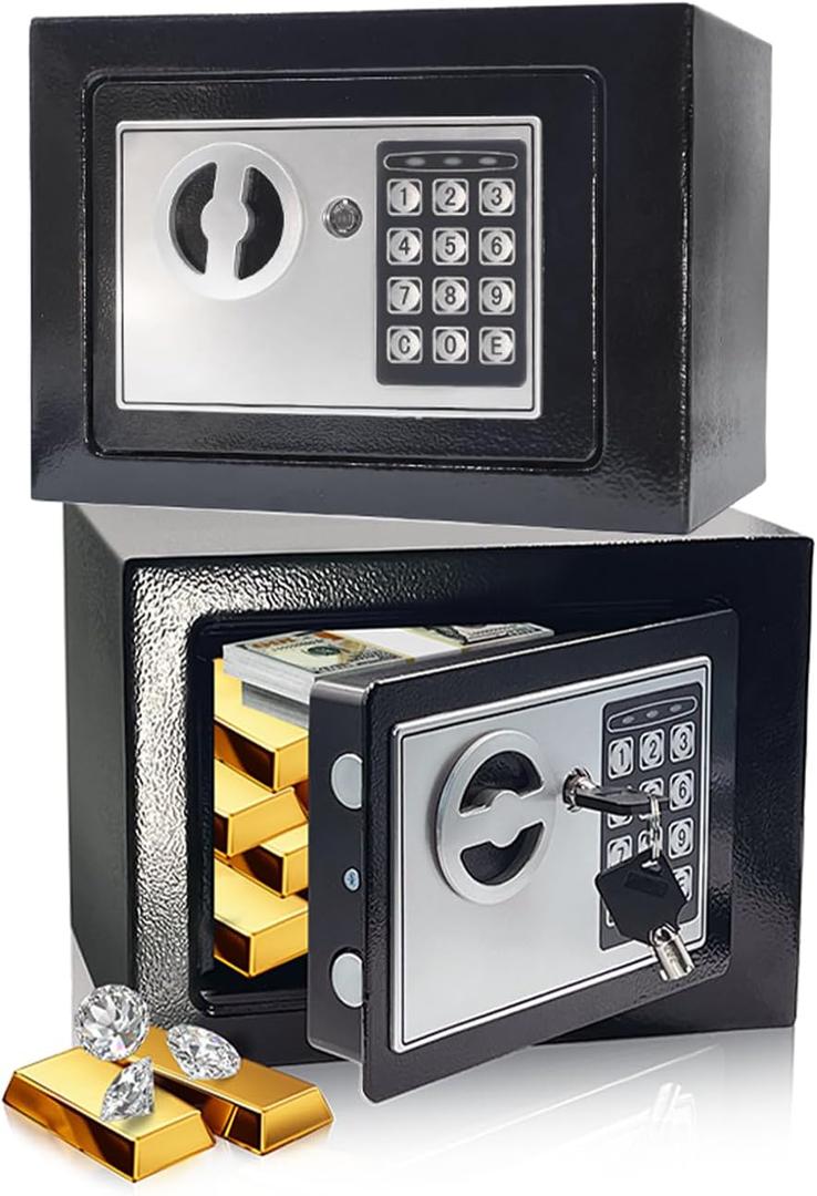 Mini Lock Box, 0.23 CuFt Security Small Money Safe Box for Home College, Small Kids Personal Cabinet Safe with Keypads, Hidden Wall Safe for Money Cash Jewelry Gun Office Dorm Room