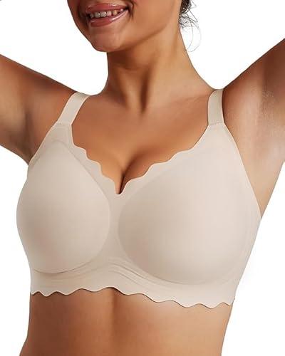 LUXMAY No Underwire Bras for Women Comfort Push Up Seamless Full Coverage Supportive Bralettes Regular and Plus Size Ivory 3XL-Plus