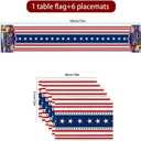 72x13 Inch 250th 4th of July Patriotic USA Stars Table Runner with 6Pcs Place Mats for Independence Day