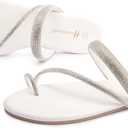 Women's Rhinestone Slide Sandals Slip On Flat Sandals Flip Flop Thong Sandals (White)