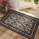 Door Mat Indoor Entrance 2x3 Rug Machine Washable Vintage Floral Small Area Rug Non-Slip Low Pile Throw Rugs for Entryway, Kitchen, Front Door Indoor Entrance, Entry, Kids Room, Black