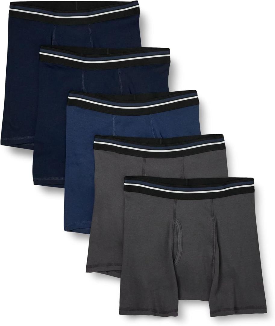 Amazon Essentials Men's Underwear Boxer Briefs, Comfortable Cotton, Tag-Free, X-Large, Charcoal/Dark Blue/Dark Navy