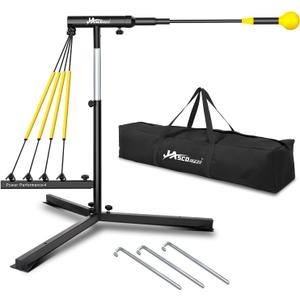 Baseball Hitting Trainer with 4 Power Bands,Auto Reset Softball Swing Trainer For Batting,Hitting Practice,Height Adjustable 31-47 inch Baseball Training Equipment With Metal Stakes & Carry Bag
