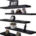 Wood Floating Shelves for Wall, Wooden Wall Shelves for Bedroom, Wall Mounted Shelves for Living Room, Set of 6 Black 24Inch