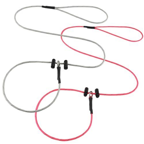 Reflective Slip Lead Leashes Puppy Training Lead – 4.3mm Paracord Rope with 12-Core Strength, 1000lb Pull Force Set of 2 for Small & Medium Dogs (Pink & Light Gray, 4 FT)