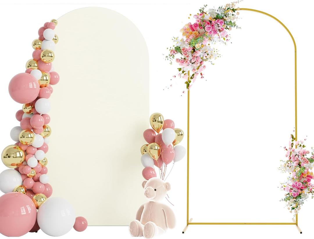 Wokceer 6.6 FT Wedding Arch Stand and Arch Cover, Metal Arch Stand with Arch Stand Cover for Birthday Party Wedding Ceremony Bridal Baby Shower Event Decor (Ivory)