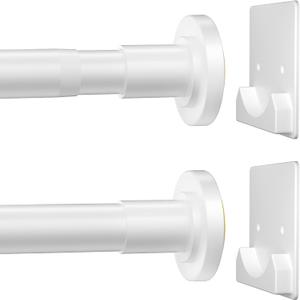 White Shower Curtain Rod,1 Inch Diameter Stainless Steel Adjustable Spring Tension Rods 32 to 80",with Holders,Anti-Slip,Curtain Rods No Drilling(1 Pack)