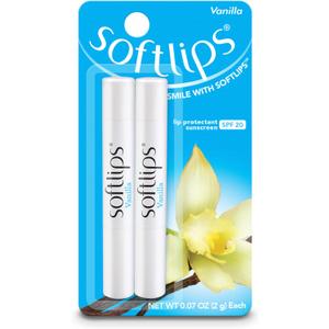 Softlips Daily Lip Moisturizer for Dry Lips, Vanilla Flavored Lip Balm, SPF 20 (12 Twin Packs for 24 Slim Sticks Total)