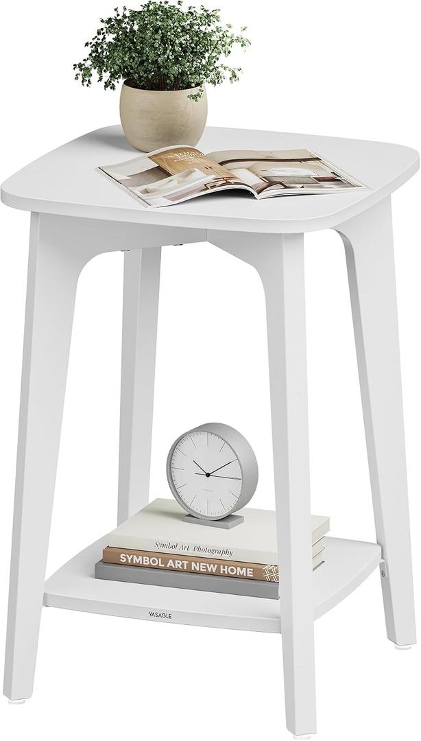 VASAGLE MAEZO Collection - Side Table, 2-Tier Small Square End Table, Nightstand with Tapered Legs, Curved Transitions, for Small Spaces, Living Room, Bedroom, Cloud White ULET236W01, 1 pack