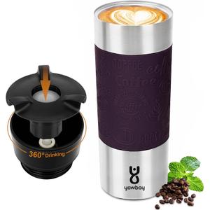 Travel Coffee Mug with 360Lid, Travel Coffee Tumbler 16 oz Leak Proof, Stainless Steel Insulated Travel Mugs for Hot and Cold Spill Proof Leak Proof (Purple) (17 Ounces)